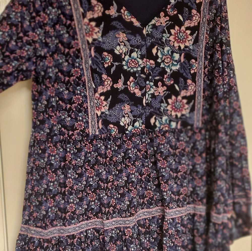 Style & Co. Navy Floral Long Sleeve Maxi Dress